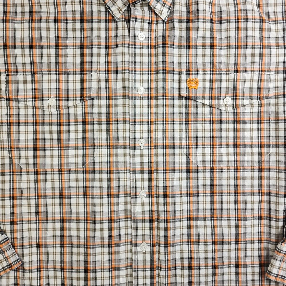 Cinch Shirt Mens S Small Orange GrayPlaid Button Down Long Sleeve Western Cotton - Picture 4 of 8